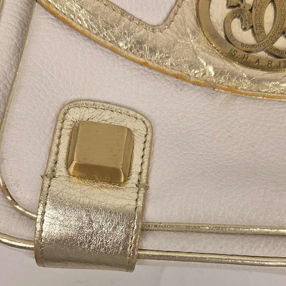 Rare Vintage Sharif 1980s White & Gold Leather Crossbody Bag Map Print Interior - Picture 15 of 15